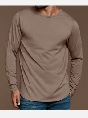 Nuuds Taupe Brown Long Sleeve Curved Hem T Shirt Size XXXL